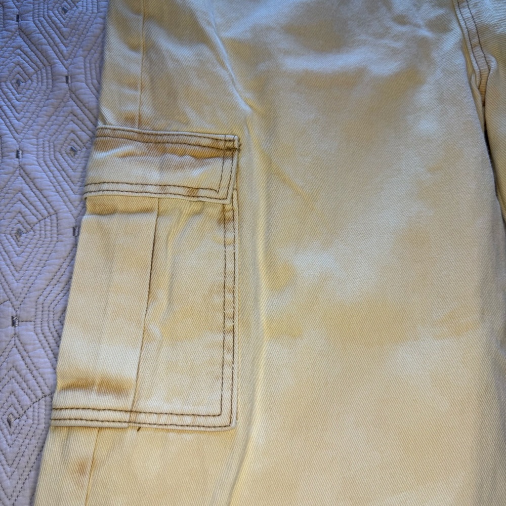 New American Bazi CROPPED CARGO JEANS In TAN WASH Yellow Wide Leg Women’s Size M - Picture 11 of 11